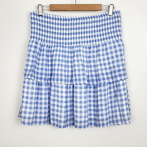 Autres Filles Women's Blue White Plaid Tiered Ruffle Skirt Lined Size XL - Picture 1 of 9